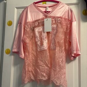 Pink Lace Jersey Top